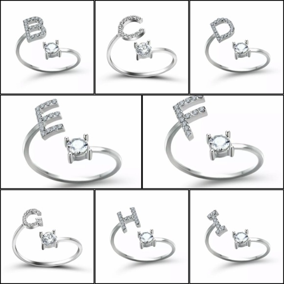 Silver Initial Rings Alphabet Jewelry - Picture 2 of 9